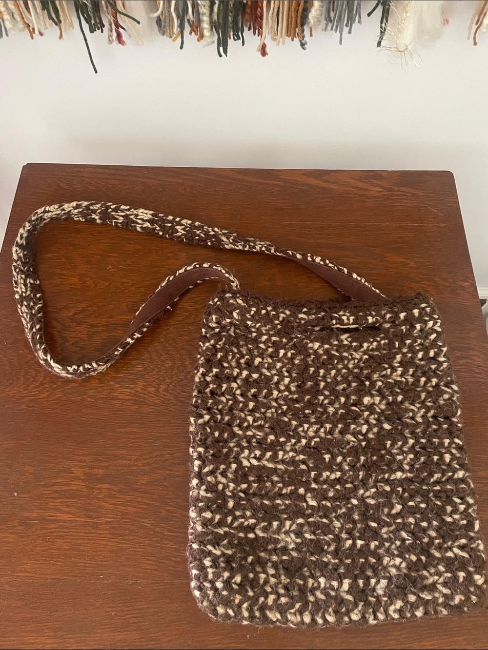 Handwoven Brown & Cream Crochet Crossbody Bag